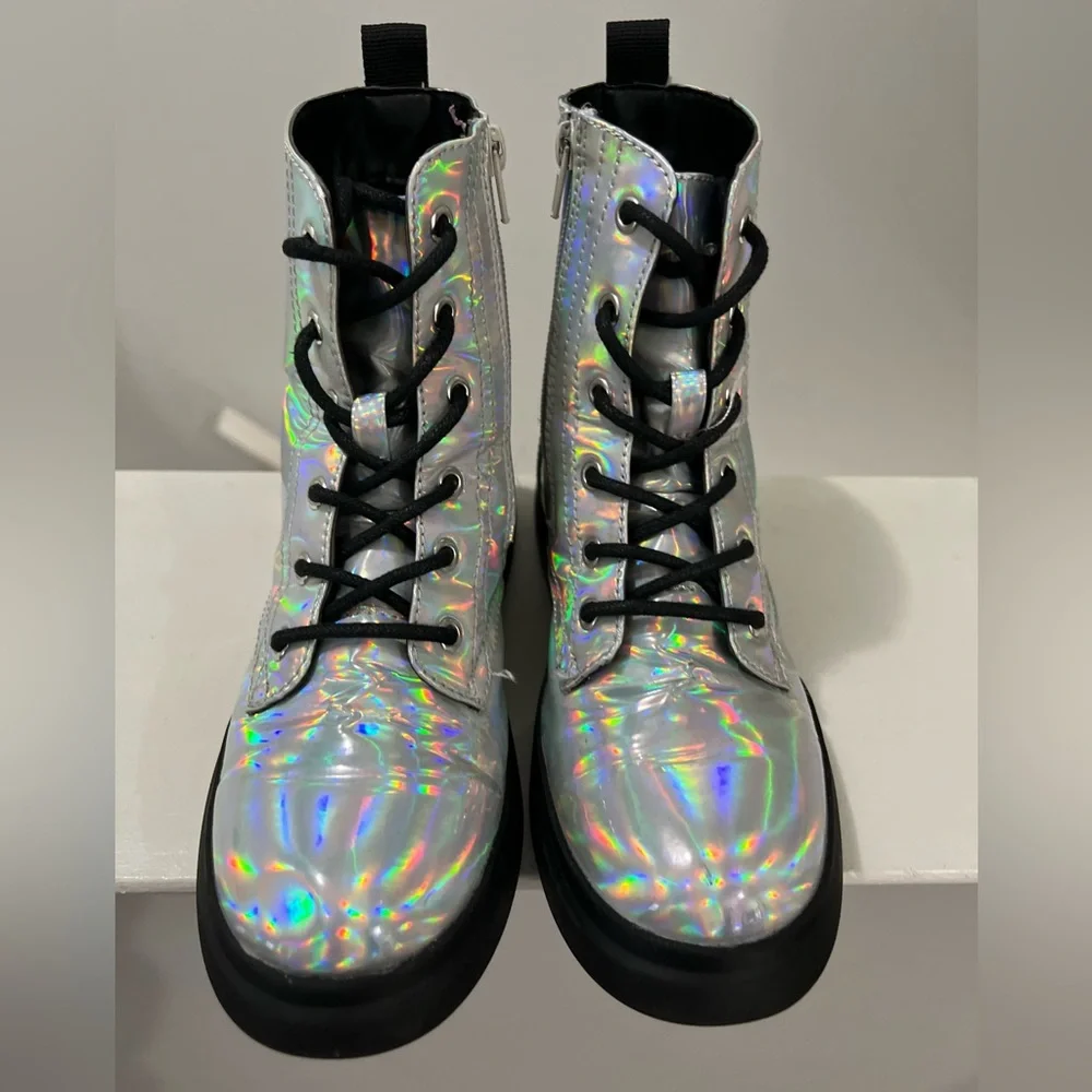DOLCE VITA Girls Iridescent Metallic Booties | Size 4 | Lace Up + Zipper